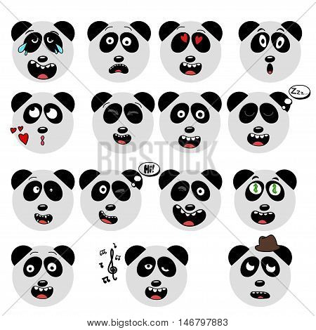 set of fun emoticon panda mileys isolated on white background. EPS