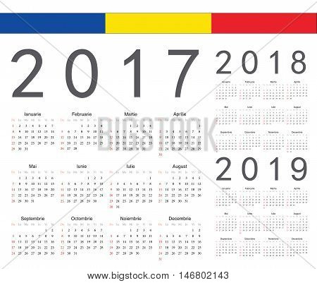 Set Of Romanian 2017, 2018, 2019 Year Vector Calendars