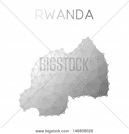 Rwanda Polygonal Vector Map. Molecular Structure Country Map Design. Network Connections Polygonal R
