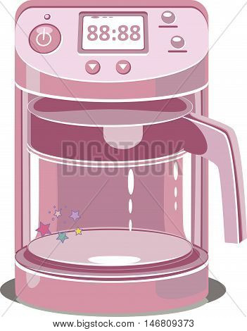 Illustration of a pink coffee machine. Vector Illustration of a cartoon icon