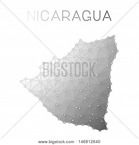 Nicaragua Polygonal Vector Map. Molecular Structure Country Map Design. Network Connections Polygona