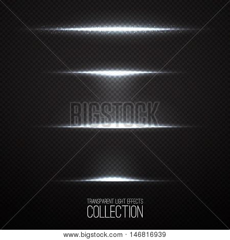 Glowing white light effects collection isolated on transparent. 