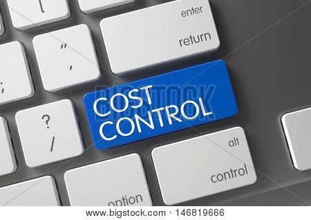 Cost Control Concept Metallic Keyboard with Cost Control on Blue Enter Button Background, Selected Focus. 3D Illustration.