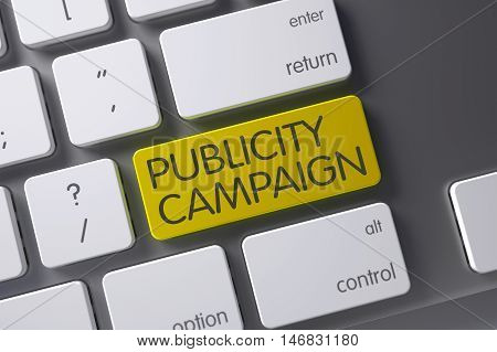 Concept of Publicity Campaign, with Publicity Campaign on Yellow Enter Button on Laptop Keyboard. 3D Illustration.