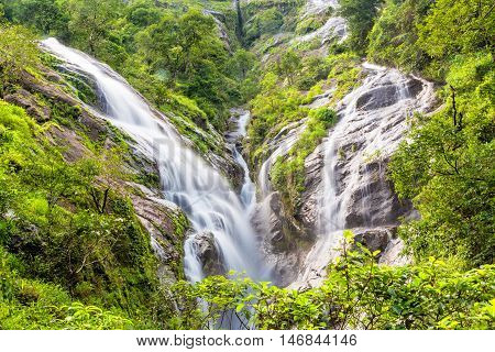 Heart-shaped waterfall. Pitugro waterfall locate in deep forest of Umpang Thailand.
