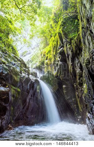 Beautiful waterfall from mountain in rain forest. Umpang Thailand.