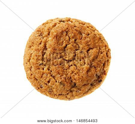 One oatmeal cookie isolated on white background.
