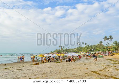 JERICOACOARA, BRAZIL, DECEMBER - 2015 - People at the most famous beach of Jericoacoara in Brazil