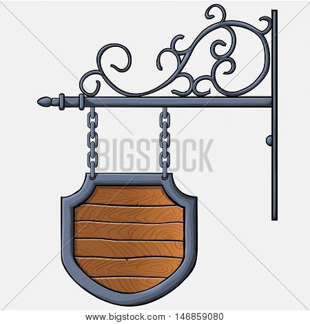 vector medieval wood sign hanging on chains isolated on white