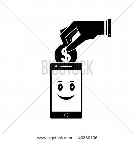 Payment by mobile phone. Vector illustration. Black on a white background.