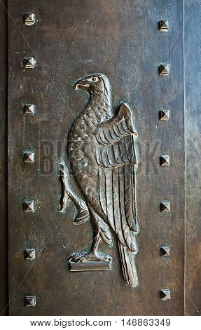 Detail of door in Umaid Bhawan palace hotel in Jodhpur in Rajasthan India