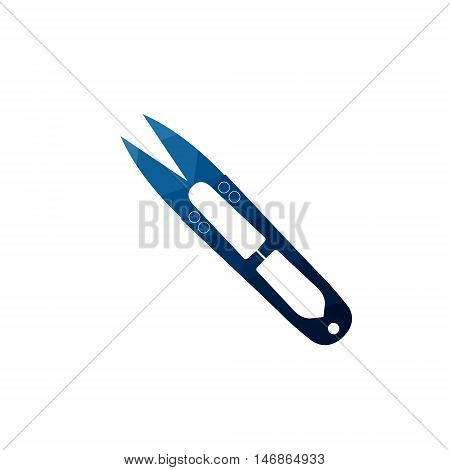 Vector dark blue outline tailor seam ripper icon on white background. Triangular style.