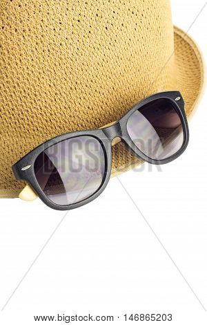 Hat And Sunglasses Isolated On A White Background.