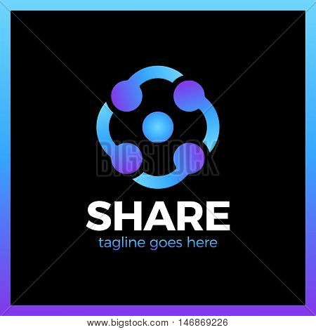 Simple Minimalist Logotype. Share Tech Line In Rhomb Logo. Connection Square Template