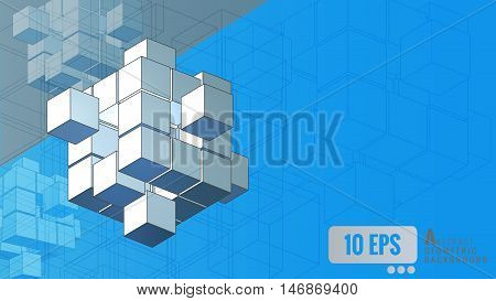 Isometric geometric cube movement on blue background