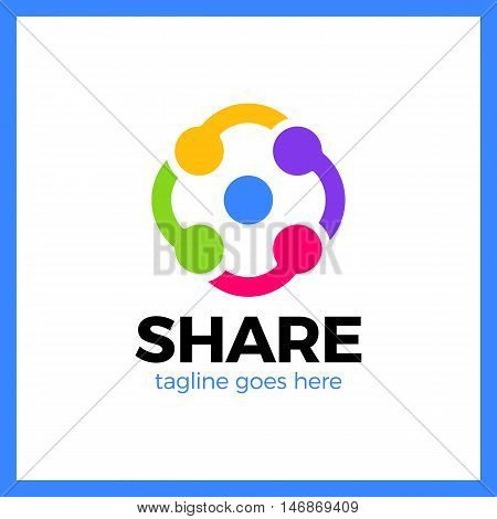 Simple Minimalist Logotype. Share Tech Line In Rhomb Logo. Connection Square Template