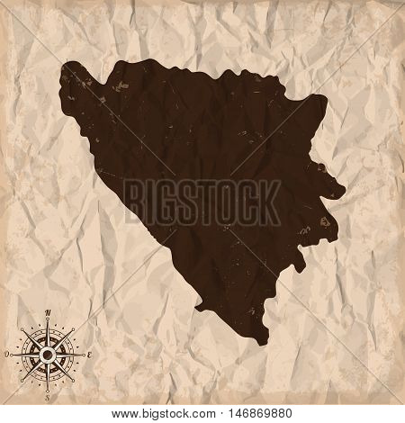 Bosnia and Herzegovina old map with grunge and crumpled paper. Vector illustration