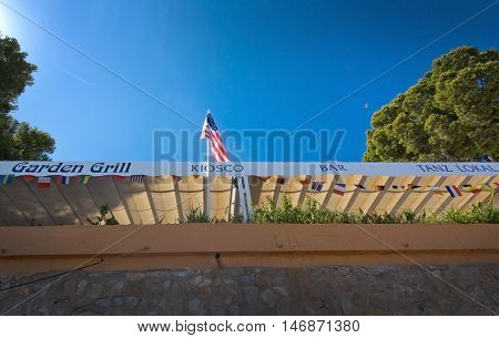 Garden Grill And Bar With American Flag