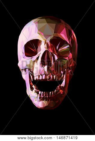 Laugh red ruby skull in low poly graphic style on dark background