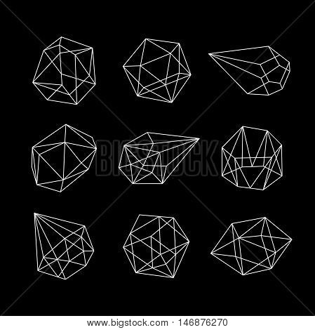 Set of geometric crystals. Geometric shapes. Vector graphics collection