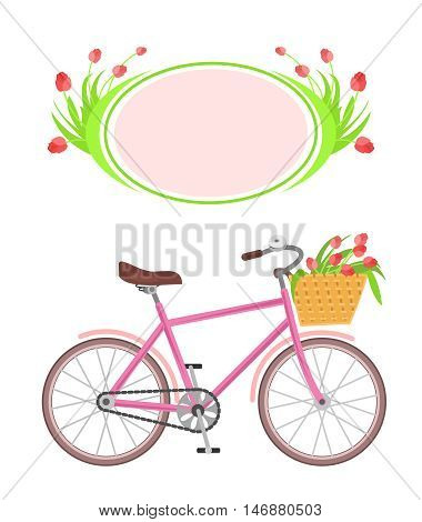 Set of vector illustrations of bicycle and frame flowers