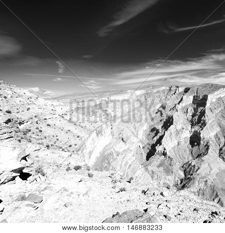 In Oman  The Old Mountain Gorge And Canyon The Deep Cloudy  Sky