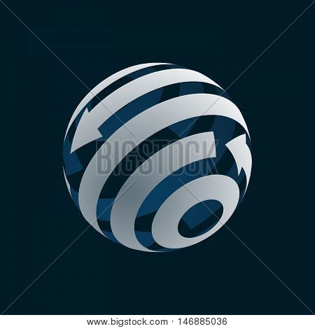 Abstract Globe Logo Element. Rotating Arrows. Vector Symbol of Globalization. 3D Design. Rotating Globe. Vector Illustration