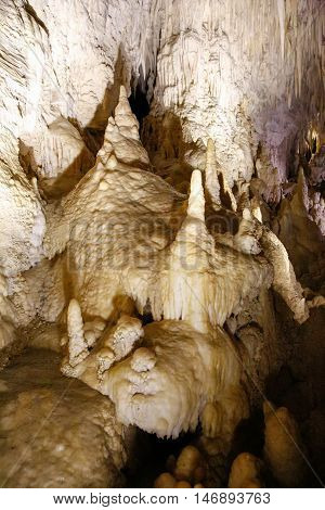 Stalagmites And Stalactites In Ruakuri Cave, Waitomo, Nz
