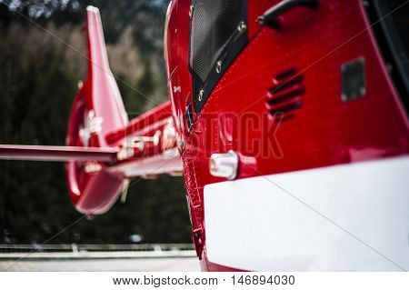 a rescue helicopter in the mountains called for emergency situation