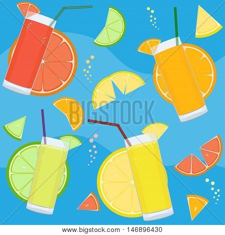 Seamless Pattern With Fresh Citrus Juices And Citrus Slices.