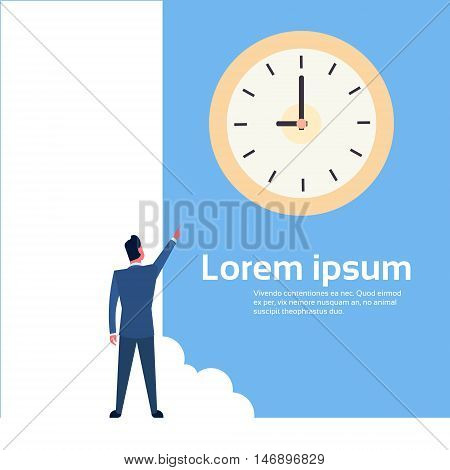 Business Man Point Finger To Clock Time Management Deadline Concept Flat Vector Illustration