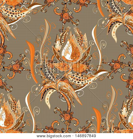 Seamless floral pattern on brown style. Vector illustration.