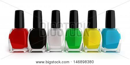 Colored Nail Polish Bottels 3D Render On White Background