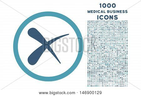 Erase rounded glyph bicolor icon with 1000 medical business icons. Set style is flat pictograms, cyan and blue colors, white background.