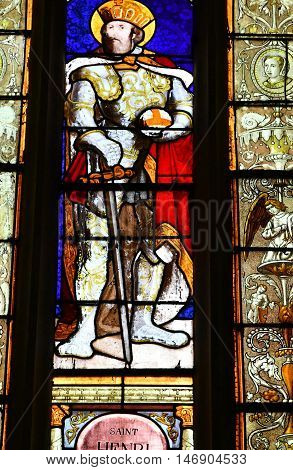 Buchy France - june 23 2016 : stained glass window in the Notre Dame church