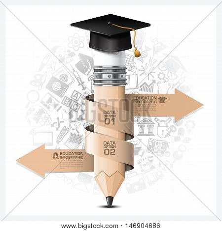 Education And Learning Infographic With Spiral Arrow Pencil Element Vector Design Template