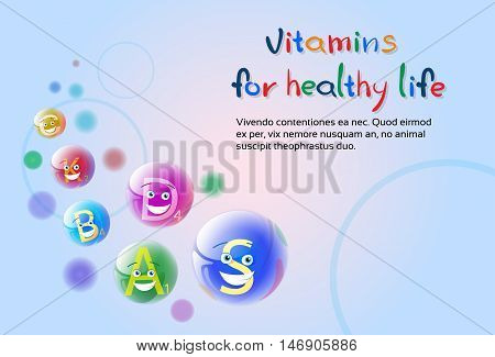 Vitamins Nutrient Minerals Colorful Banner Healthy Life Nutrition Chemistry Element Concept Flat Vector Illustration