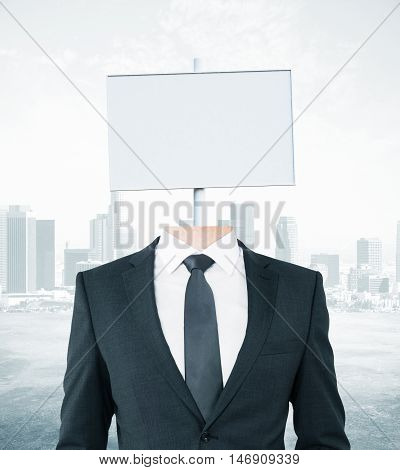 White Signboard Headed Businessman
