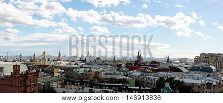 panorama of Moscow and the Moscow Kremlin against the beautiful cloudy sky