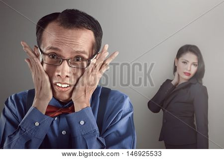 Asian Nerd Man Looking Shy