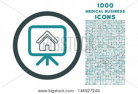 Project Slideshow rounded glyph bicolor icon with 1000 medical business icons. Set style is flat pictograms, soft blue colors, white background.