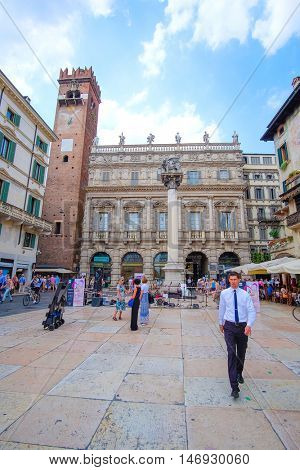 Verona, Italy - July, 2, 2016: square in a cental part of Verona, Italy