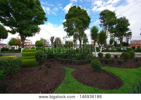 TULCAN, ECUADOR - JULY 3, 2016: isidro ayora park is a traditional place to visit in the city.