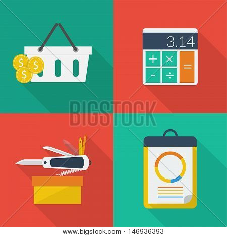 Set of great flat icons with style long shadow icon and use for electronics, commerce, marketing and much more.