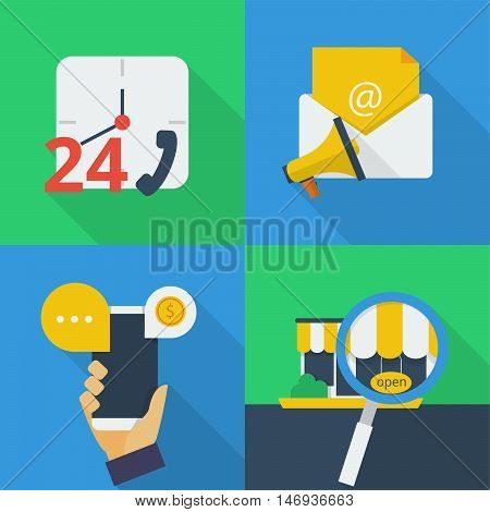 Set of great flat icons with style long shadow icon and use for electronics, commerce, marketing and much more.