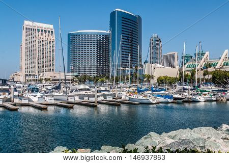 San Diego hotels and convention center from the Embarcadero South.