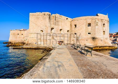Dubrovnik Croatia. Picturesque view on the old town (medieval Ragusa) and Dalmatian Coast of Adriatic Sea.