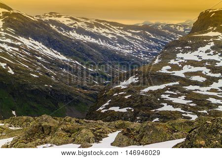 View On Mountains From Dalsnibba Viewpoint In Norway