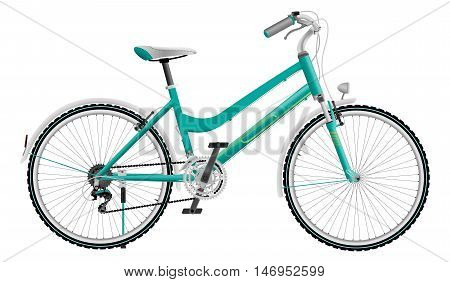 Lady's cyan sports bike isolated on white background