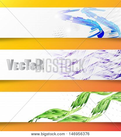 Set of abstract banners in different colors on a light background.